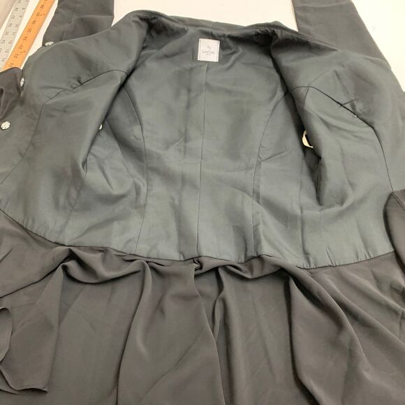 LT LanTing Bride Blazer Womens 6 Black Cascading Ruffle Front Peplum Hem Padded - Picture 11 of 15